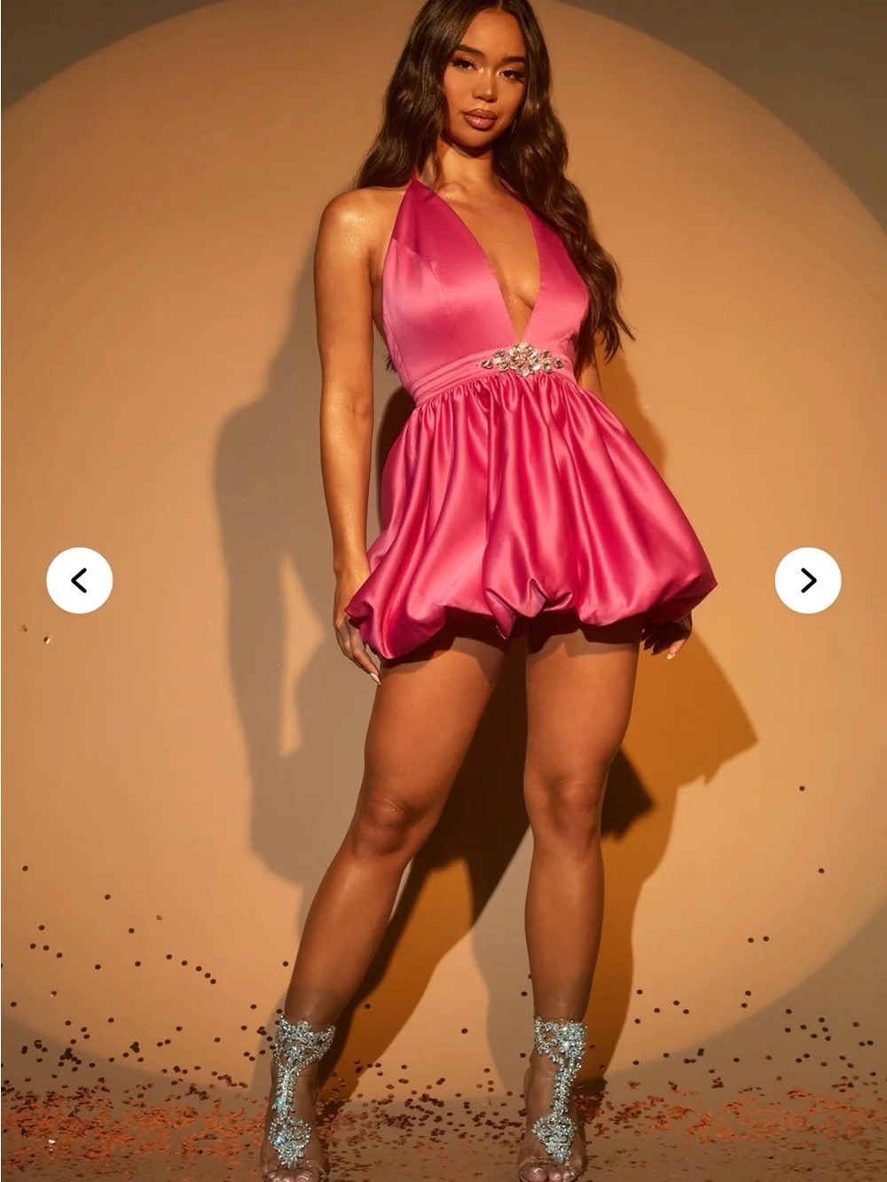 Fashion Nova Hot Pink Plunge Halter Bubble Mini Dress